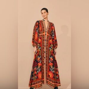 Farm Rio Red Nature Beauty Scarf Maxi Dress Size XS